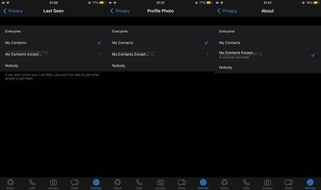 A opção "Meus contatos exceto" está em teste no WhatsApp para iOS.
