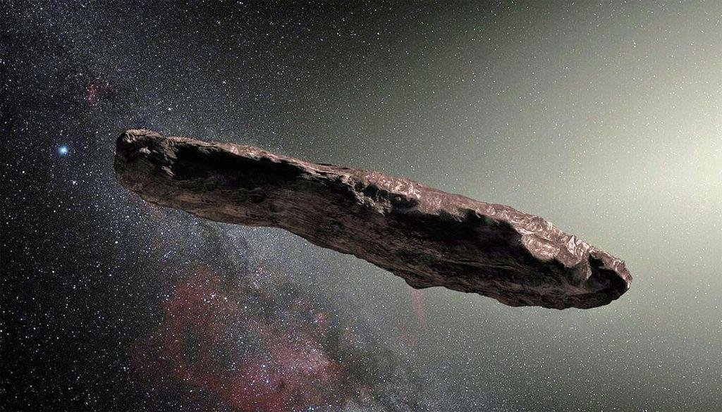 Ilustração do objeto interestelar Oumuamua
