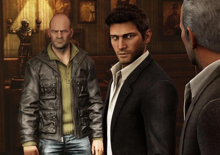 Cutter (à esquerda) com Drake e Sully em Uncharted 3.