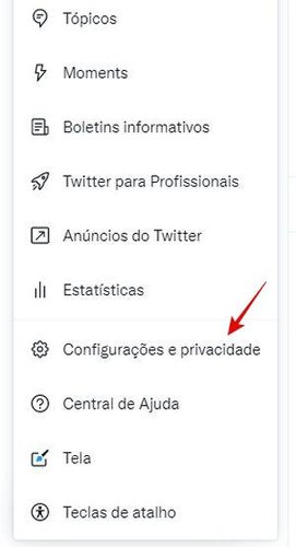 Menu de configurações.