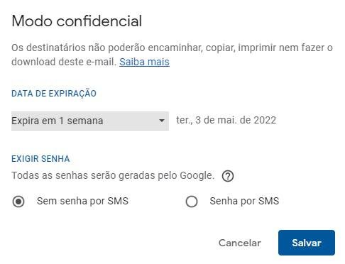 Você pode escolher qualquer data para que o e-mail seja autodestruído e ninguém mais tenha acesso ao seu respectivo conteúdo