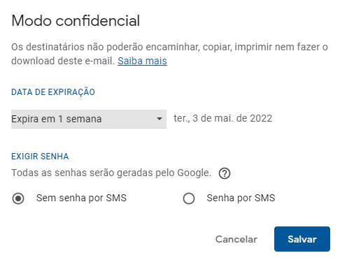 Você pode escolher qualquer data para que o e-mail seja autodestruído e ninguém mais tenha acesso ao seu respectivo conteúdo