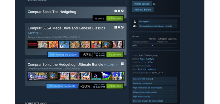 Sonic the Hedgehog na Steam