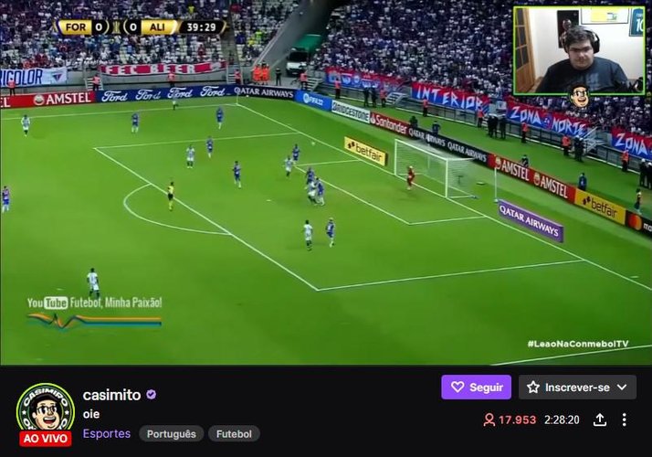 O Streamer Casimiro faz tranmissões de campeonatos como o Brasileirão 2022