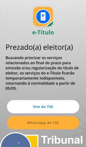 O aviso no app do e-Título