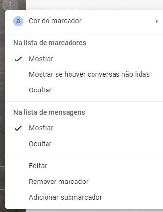 Opções de configuração do marcador