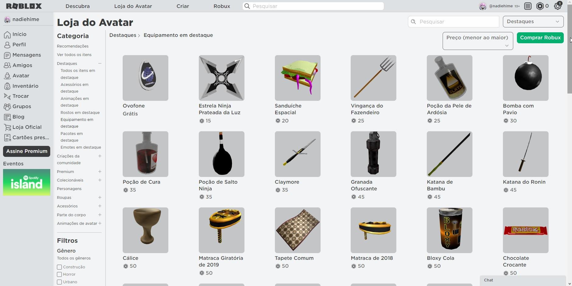 A Página de Detalhes do Item e Comprando Itens – Suporte Roblox