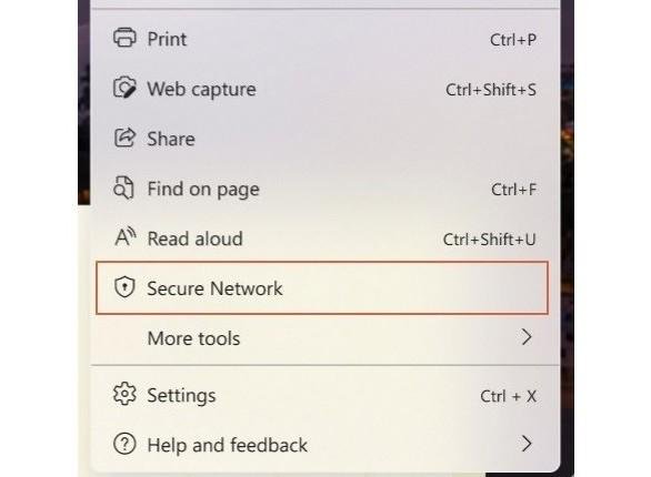 Opção Secure Network pode ser acessada no menu de configurações da versão Canary do MS Edge.