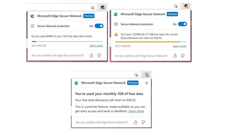 Prévia da VPN integrada do MS Edge tem limite de tráfego de apenas 1 GB.