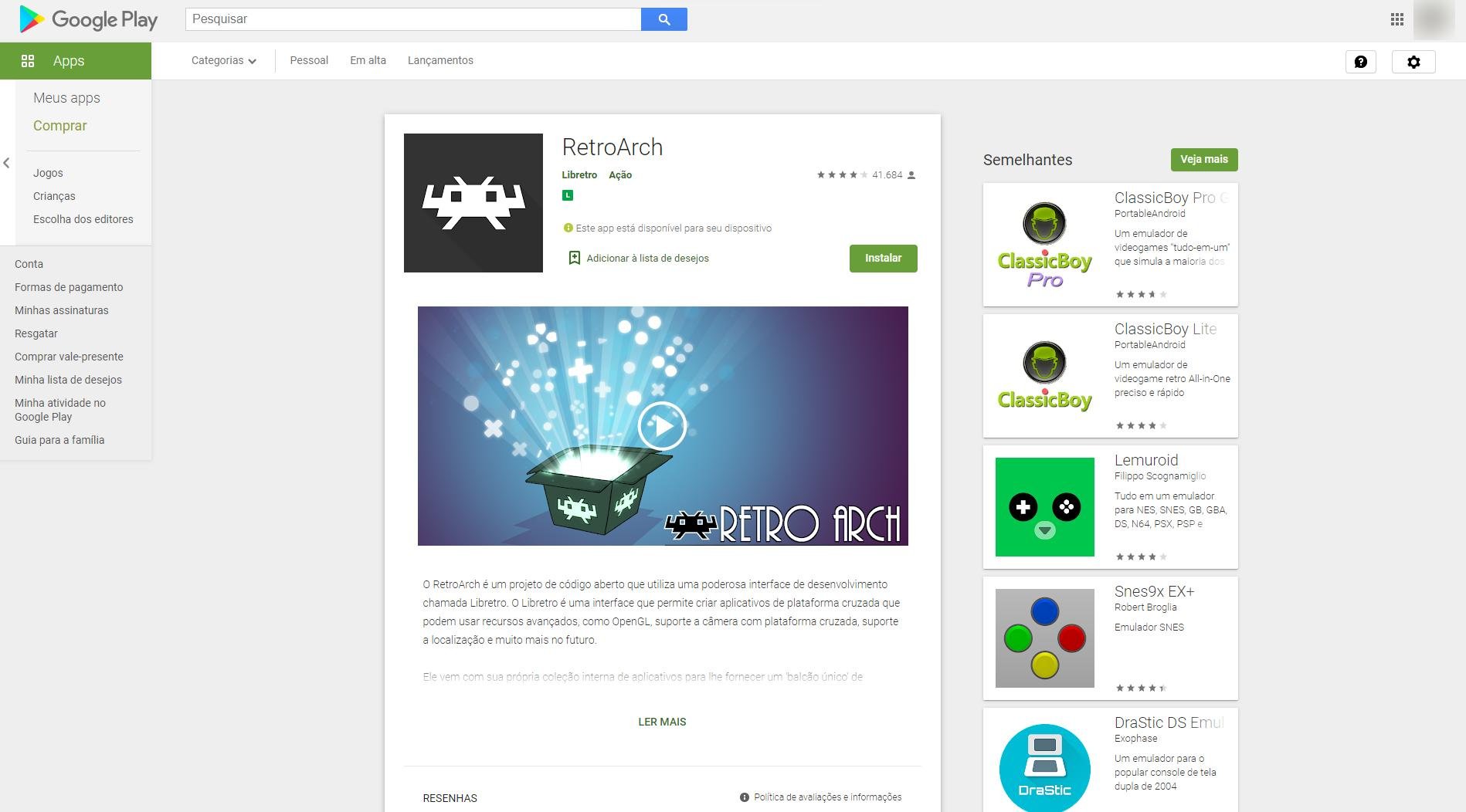 RetroArch também está disponível para download gratuito na Play Store; veja como instalar
