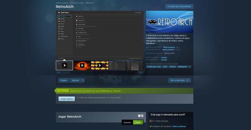 Disponível na Steam, o RetroArch permite jogar Game Boy e outros videogames antigos com facilidade no PC