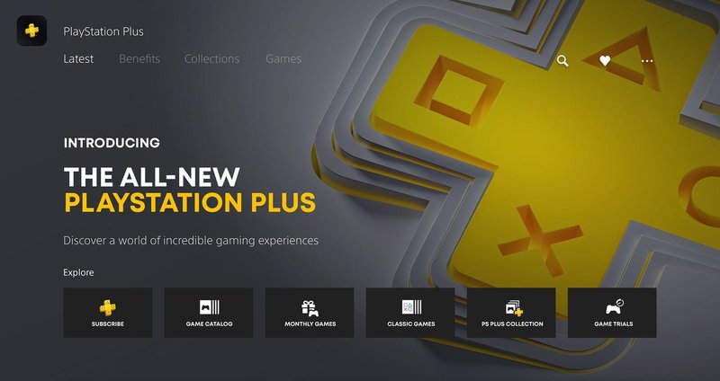 Interface da nova PS Plus no PlayStation 5 traz seções com catálogo de jogos atuais e clássicos.