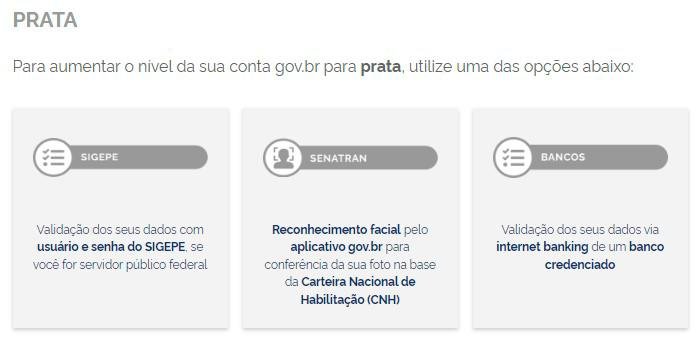 É possível escolher uma das três formas de migração para o nível Prata