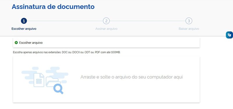 Selecione o documento ou arraste-o até o espaço pontilhado