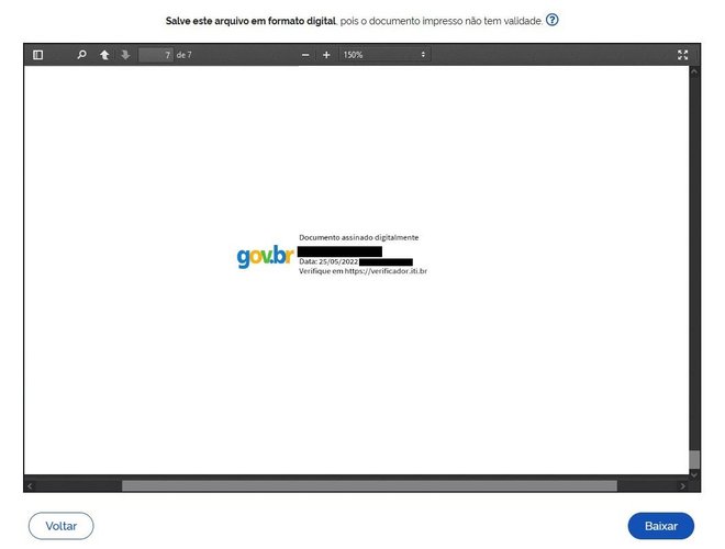 Depois de se autenticar, a assinatura ficará anexada ao documento