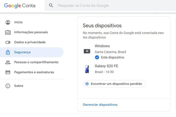 Os aparelhos conectados aparecem na aba "Seus Dispositivos"