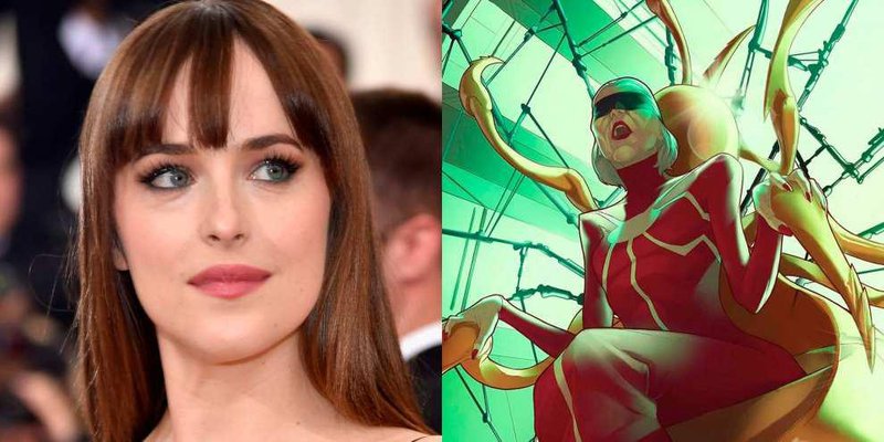 Dakota Johnson será Madame Teia no filme. (Fonte: Getty Images/Marvel/Reprodução)