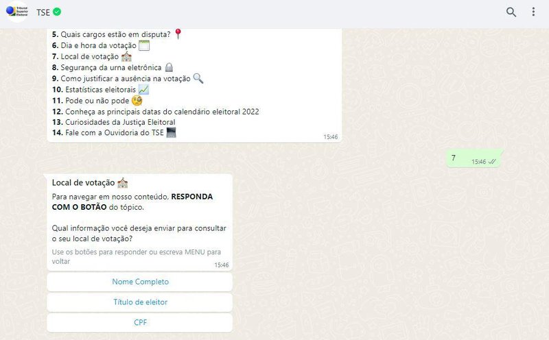 Chatbot do TSE em ação