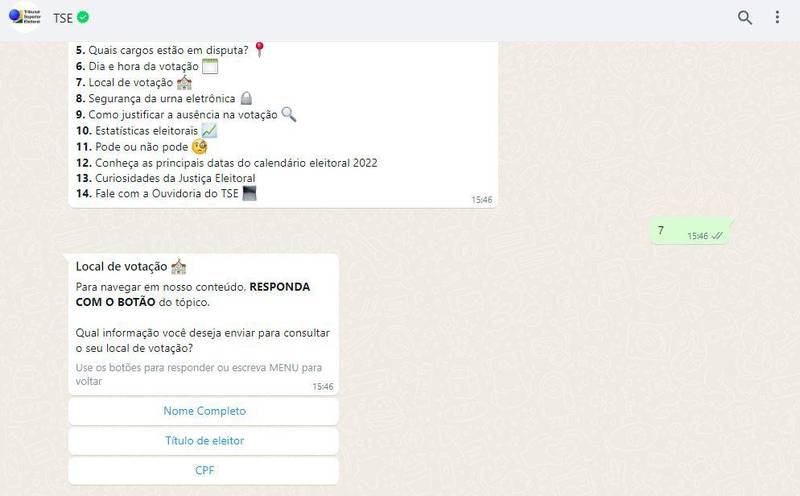 Chatbot do TSE em ação