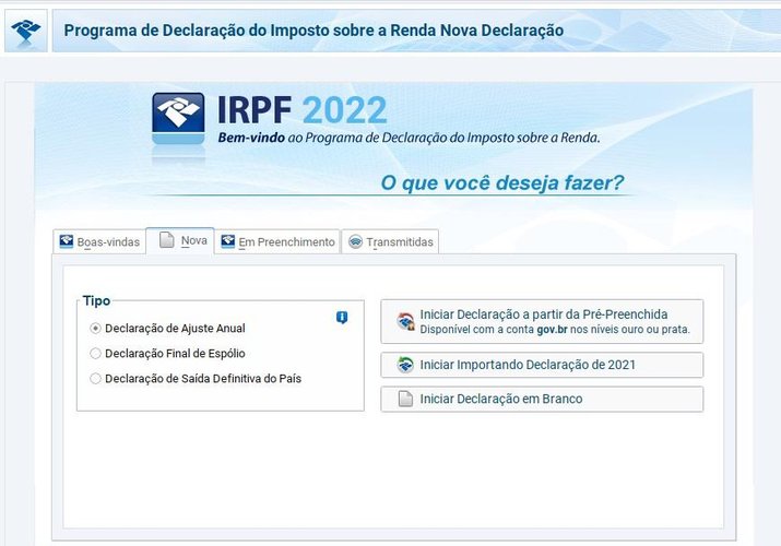 Selecione o modo como irá realizar sua declaração dentro do programa da Receita Federal. (TecMundo/Reprodução)