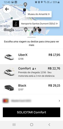 Na modalidade Comfort, carros são mais espaçosos e o usuário pode "personalizar" a experiência da corrida