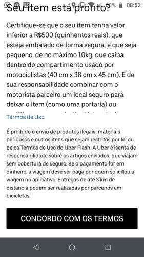 Esteja ciente dos termos de uso antes de confirmar o Uber Moto Flash. (Fonte: TecMundo/Reprodução)