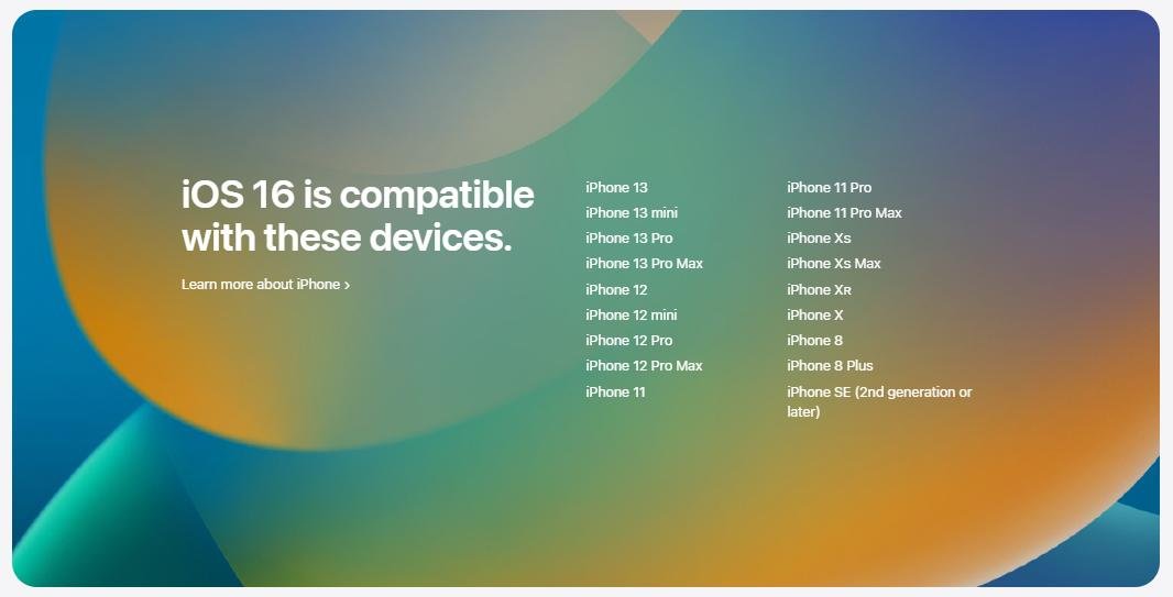Lista oficial de aparelhos compatíveis com o iOS 16. (Apple)