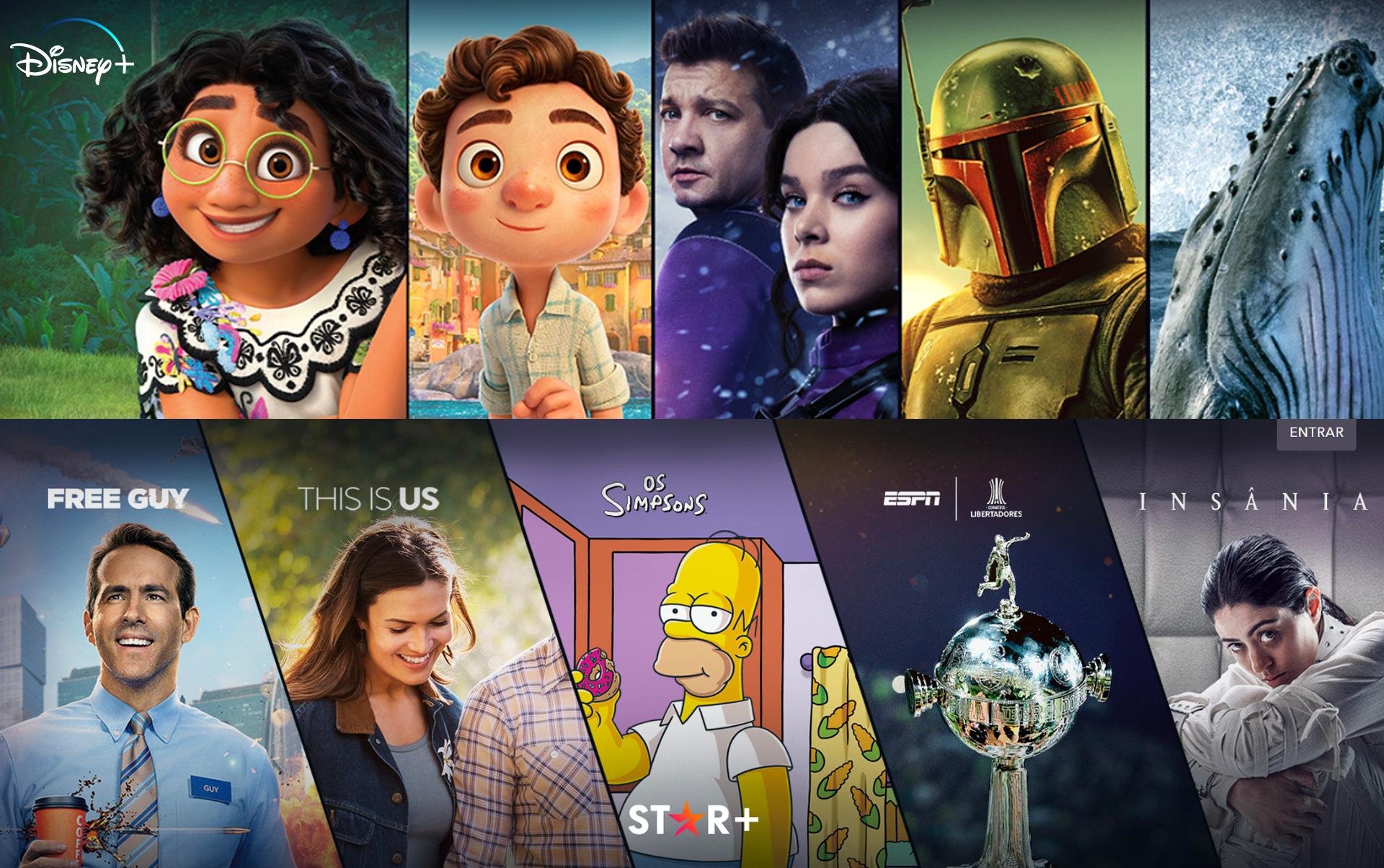Exemplos do catálogo disponível no Disney Plus e Star Plus. 
