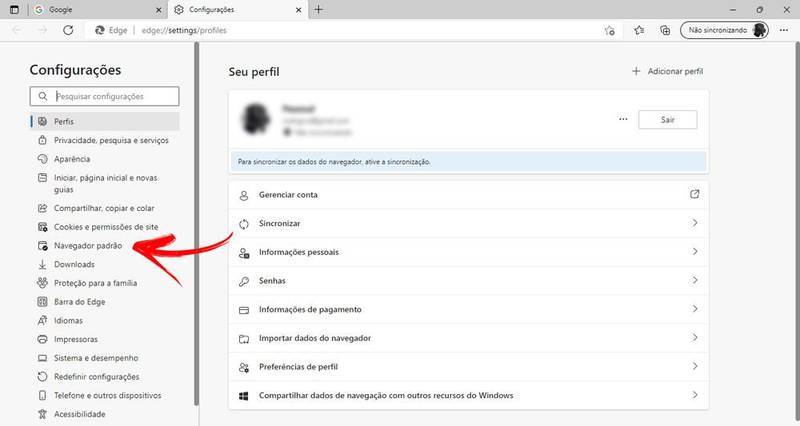 A ativação do modo IE no Edge pode ser feita na opção de Navegador padrão