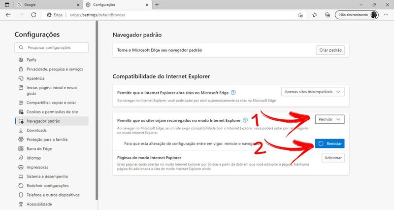 É necessário ativar o modo IE na tela de compatibilidade do Internet Explorer no Edge