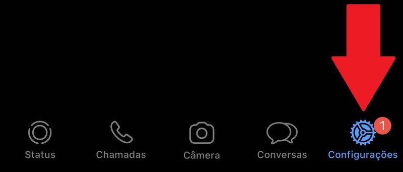 A opção "Configurações" fica na parte inferior da tela