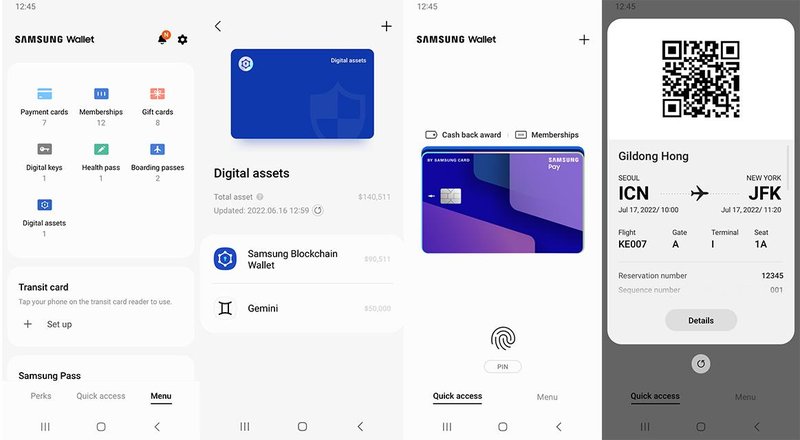 Telas do novo Samsung Wallet. (Fonte: Samsung / Divulgação)