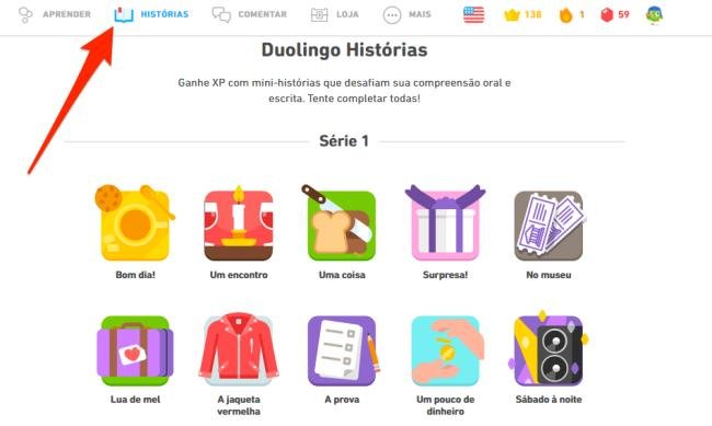 As mini-histórias do Duolingo ajudam a melhorar a compreensão de leitura e escuta do idioma.