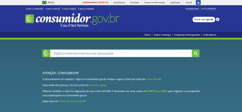 Página inicial do site Consumidor.gov (Fonte: Consumidor.gov/Reprodução)