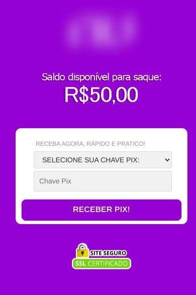Site falso oferecendo saque via PIX. (Fonte: PSafe/Divulgação.)