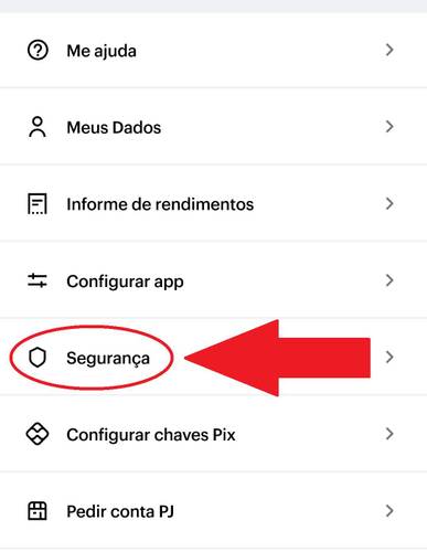 Desça a tela para encontrar a opção "Segurança"