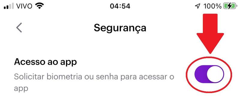 É preciso chavear a opção para ativar a biometria