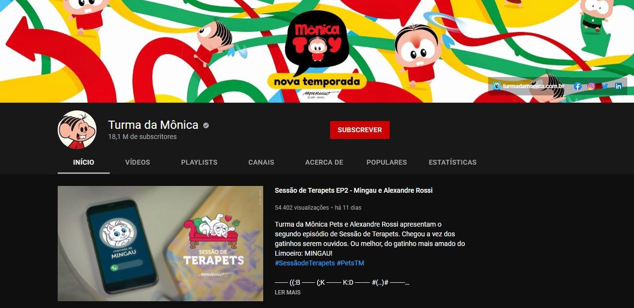 Canal da Turma da Mônica no YouTube traz animações e programas com a turminha