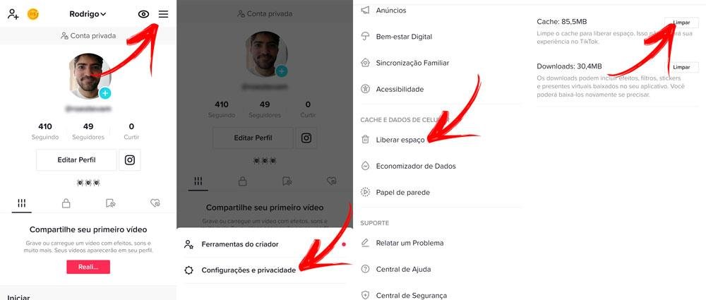 Limpar a memória cache pode ajudar a resetar as sugestões do For You