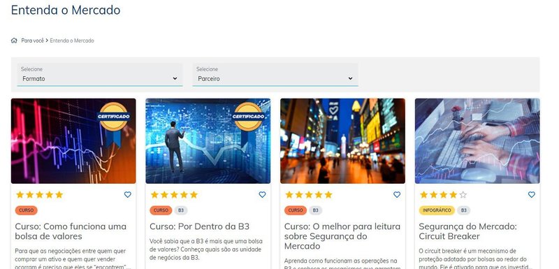 Cursos e conteúdos disponíveis dentro do tema "Entenda o Mercado".