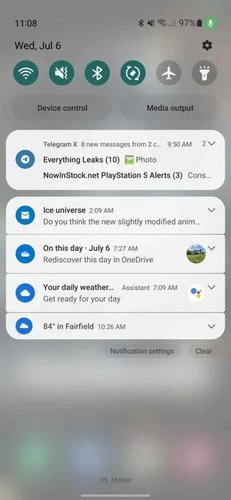 Nova tela de notificações.