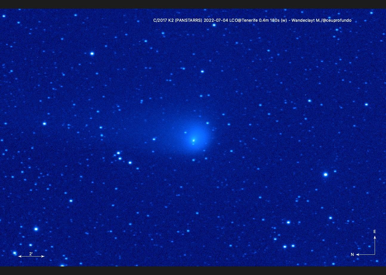 C/2017 K2 (PANSTARRS) é um dos cometas ativos mais longinquos já descobertos (Fonte: Stelarium/@ceuprofundo)