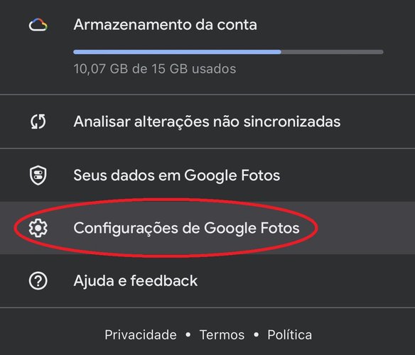 Aperte na opção para acessar as opções do Google Fotos