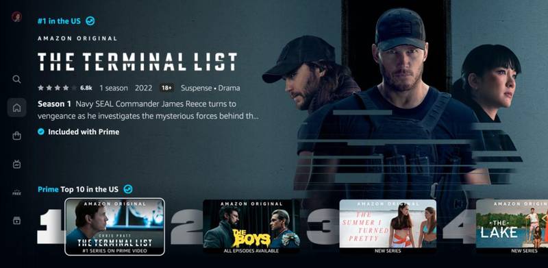 Novo design da interface do Amazon Prime Video.