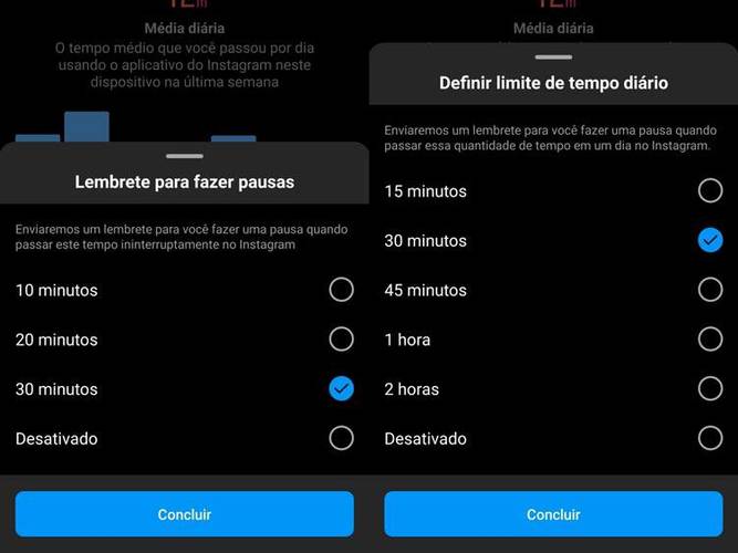 É possível optar receber lembretes para fazer pausas ou até mesmo "limitar" o tempo de uso do aplicativo