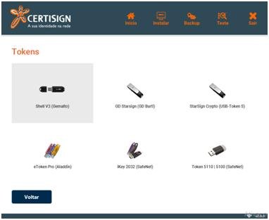 Escolha o seu token para instalar os drivers necessários