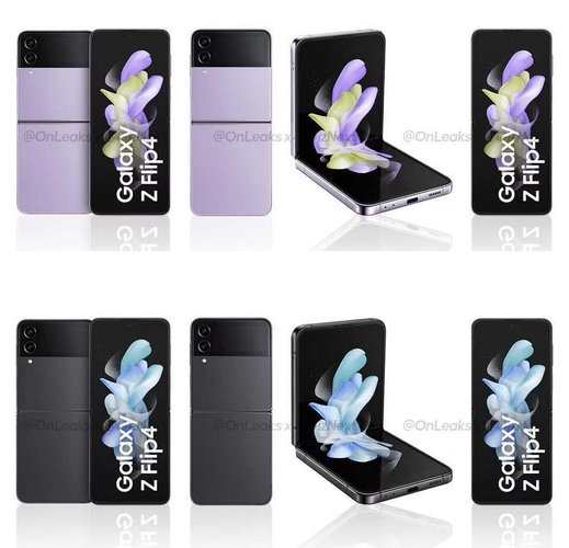 Galaxy Z Flip 4 nas cores roxo e preto.