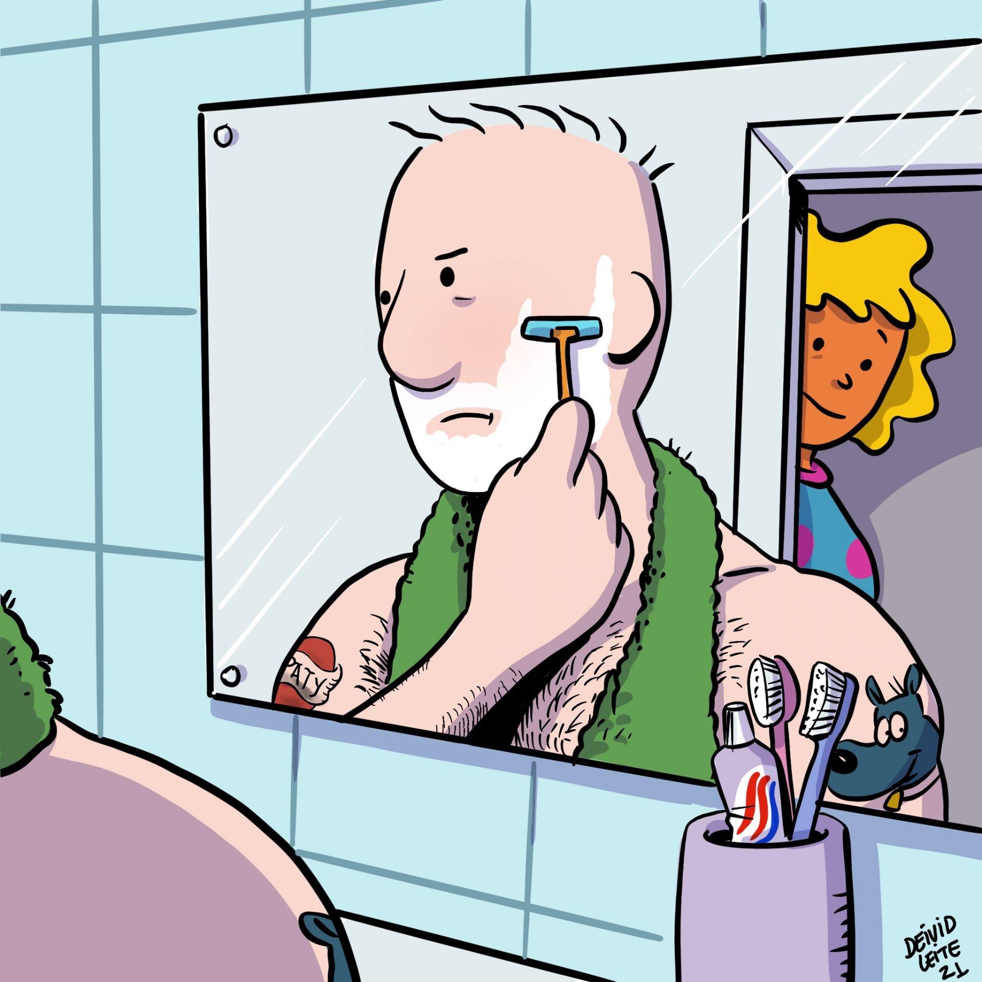 Paty observa seu amado Doug fazendo a barba - algo que muitos talvez não imaginaram nos anos 90. (Fonte: Instagram/Reprodução)