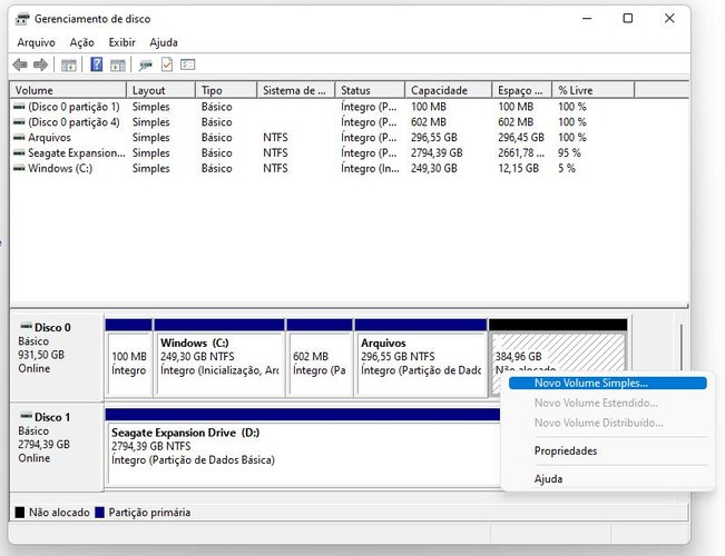 Processo para criar uma nova partição no seu HDD ou SDD - Capturas feitas pela redação TecMundo. (TecMundo)