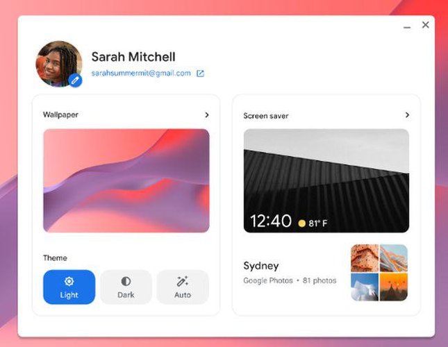 Novas opções de personalização do ChromeOS.